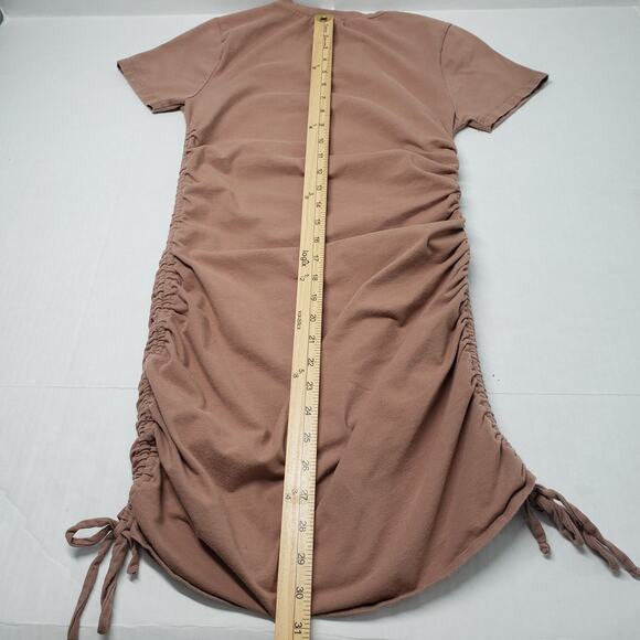 Full Tilt Ruched Mini Dress Womens Small Brown Stretch Bodycon Short Sleeve - Picture 15 of 16